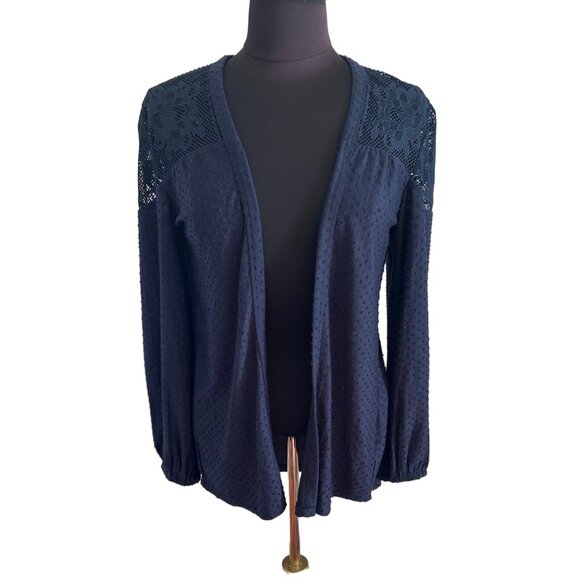 Maurice’s Navy Open Front Cardigan With Lace Detail, Long Sleeves Size XS - Picture 1 of 8